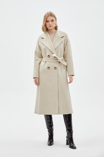 Zühre Double Breasted Collar Stamp Beige Coat 12822