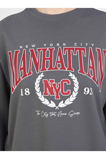 Benin Baskı Detaylı Sweatshirt - Antrasit - Benin
