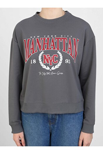 Benin Baskı Detaylı Sweatshirt - Antrasit - Benin