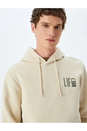 Koton Embroidered Raised Cotton Hooded Sweatshirt