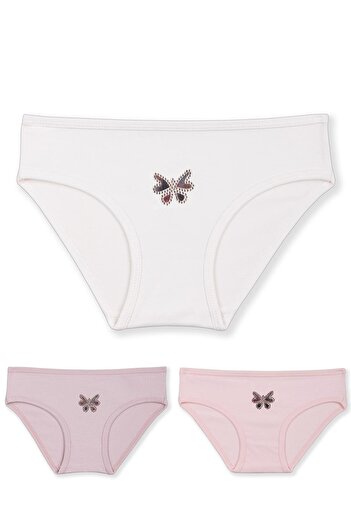 BAYKAR Chiloți de bikini pentru fete din bumbac imprimat colorat - Pachet de 3 5376