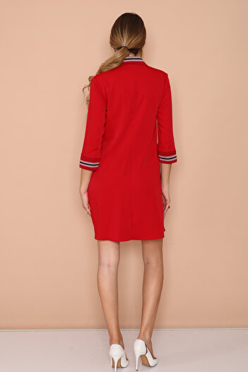 GAJA Sleeve and Collar Knitting Detail with Pocket Front Plised Dress Gj 5311201