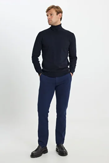 ALTINYILDIZ CLASSICS Cotton Standard Fit Regular Fit Full Turtleneck Basic Knitwear Navy Blue Sweater