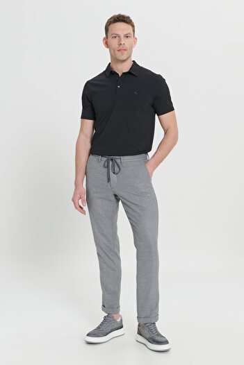 ALTINYILDIZ CLASSICS Men's Black Cotton Slim Fit Slim Fit Polo Neck T-Shirt