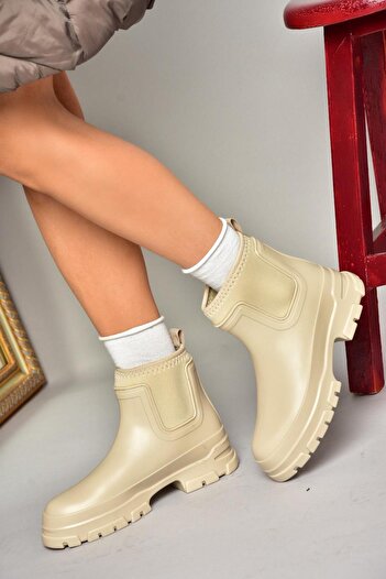 Fox Shoes Τ 858685409   Μπότες βροχής σε μπεζ χοντρή σόλα