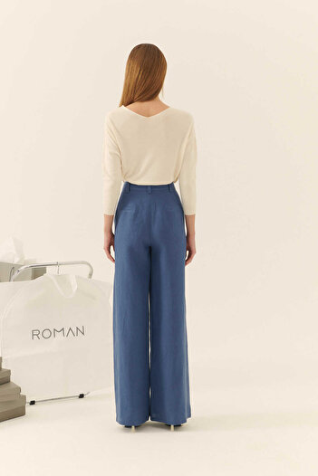 Roman Geniş Paça Pantolon Indigo Y2312045_043