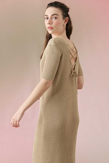 Roman Triko Midi Elbise Gold Y2471003_076