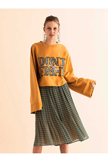 Roman Geniş Kollu Kadın Sweatshirt Hardal K1954127_026