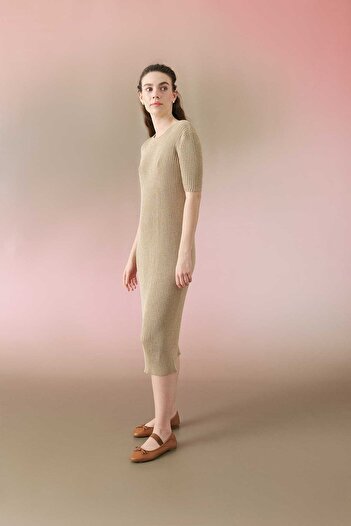 Roman Triko Midi Elbise Gold Y2471003_076