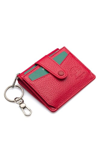 Westpolo Red Genuine Leather Unisex Card Holder - with Key Chain and Loose Card Holder Try114
