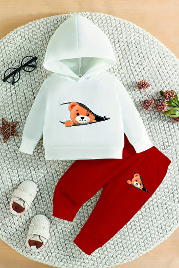 ADABEBEK Premium Cute Bear Printed Hooded Bottom Top Baby Boy Suit 22575