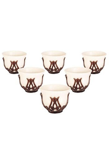 KT HOME 6 Arabic Coffee Espresso Cups - Set of Mirra and Zemzem, Porcelain Copper