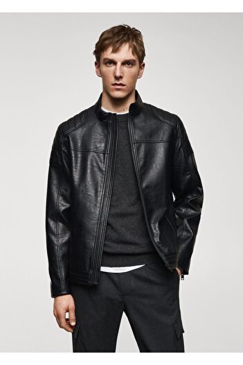 MANGO Man Kurze Jacke mit Napa-Ledeffekt
