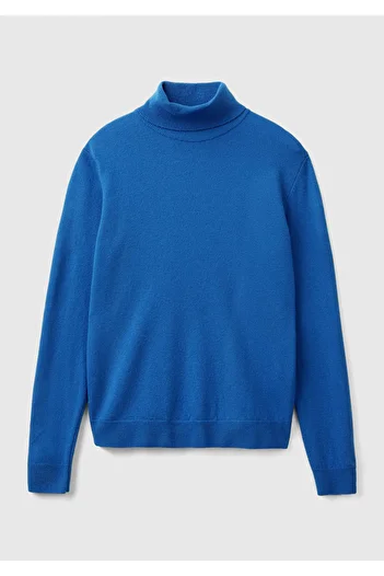 United Colors of Benetton Pulover Merino pentru femei Midnight Blue - Guler Stand
