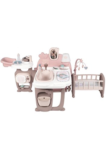 Smoby Centru de ingrijire pentru papusi Smoby Baby Nurse Doll`s Play Center maro cu 23 accesorii
