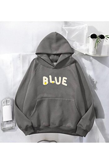 Toum STREETBEAT WEAR Синя антрацитова толстовка з капюшоном і принтом