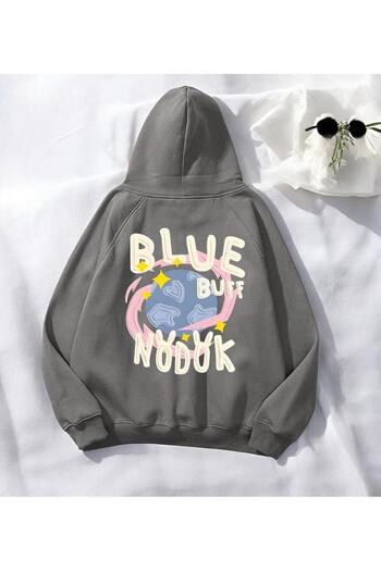 Toum STREETBEAT WEAR Синя антрацитова толстовка з капюшоном і принтом