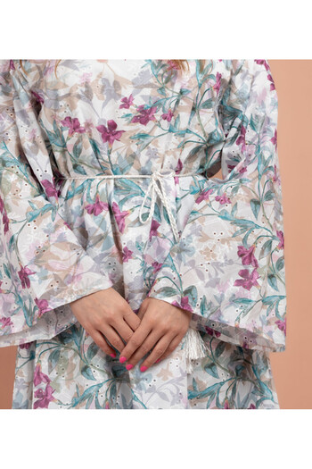 IKKXA Floral Printed Modern Jalabiya CJ1019 White