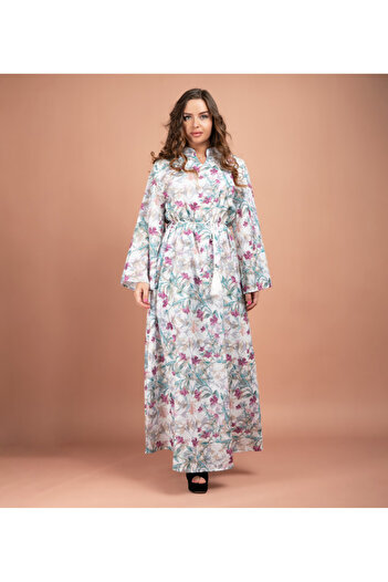 IKKXA Floral Printed Modern Jalabiya CJ1019 White