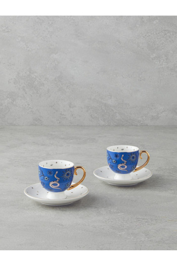 English Home Talisman Invisible China Cup Set - 4 Pieces, 2 People, 100 ml Dark Blue
