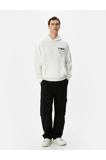Koton Oversize Hoodie - Printed Back, Slogan, Kangaroo Pocket, and Raster