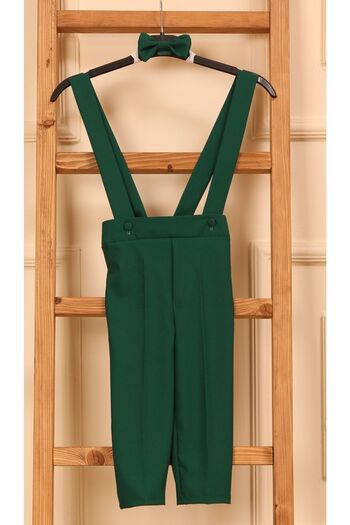 KÜÇÜĞÜM BUTİK Emerald Green Salopet Pants and Bow Tie (Salopet-Bowknot)