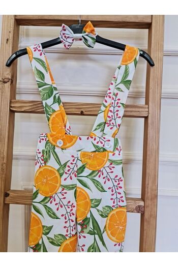 KÜÇÜĞÜM BUTİK Orange Patterned Salopette and Bow Tie (Salopet-Papion)