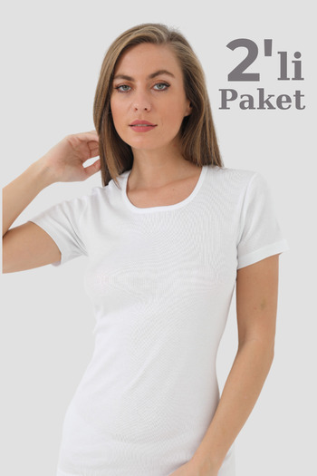 Arma Yıldız 2-Pack Women's White T-Shirt Crew Neck Short Sleeve Undershirt 100% Cotton Rib
