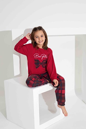 Tarık Women's Red Plaid Pattern Mother Daughter Combination Thermal Cloth Winter Warm Sleepwear Set