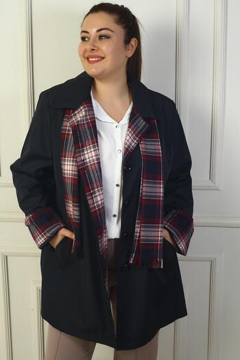 By Saygı Women's Double Breasted Lapel Trench Coat with Hidden Front Button Pockets