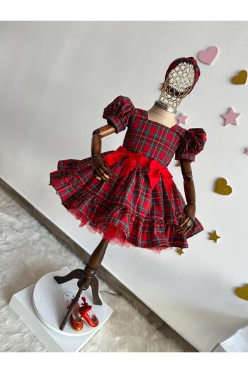 NA ADDESIGN New Year's Girls' Dress - Short Puff Sleeve, Tutu Flannel, Christmas Photo Shoot Outfit