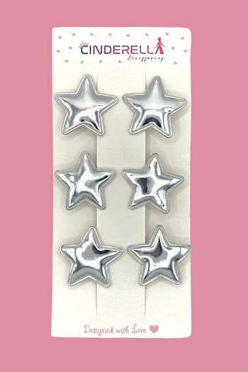 Cinderella Shiny Silver Colored 6-Piece Star Collet Set - Children's Hair Ornament Accessory