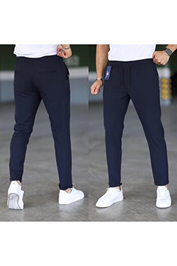 Mero Life Чоловічі сині штани Slim Fit з зручним кроєм, зав'язкою на талії, бічними кишенями та еластичною стрічкою