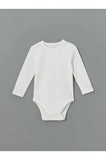 LC Waikiki Lcw Baby Ecru Crew Neck Long Sleeve Baby Girl Snap Body 2-Piece