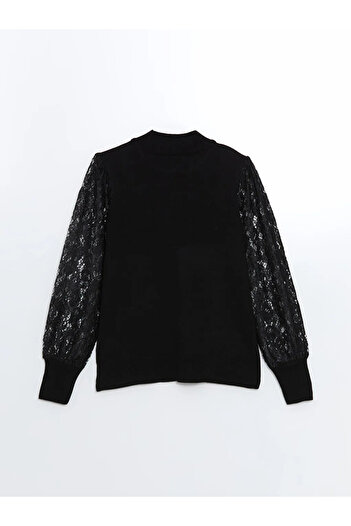 LC Waikiki Lcwaikiki Classic Black Half Turtleneck Lace Detailed Women's Knitwear Sweater