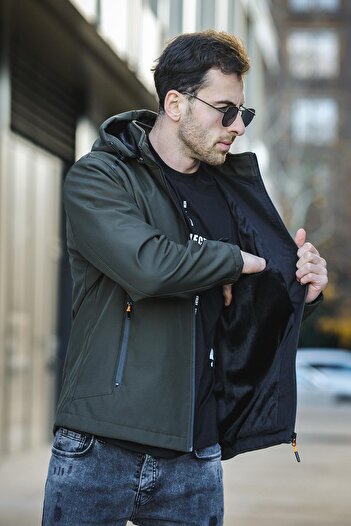 Oksit Juka Men's Softshell Coat - Water, Cold and Windproof, Fur Inside Ski and Camper Coat