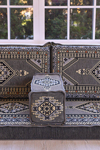 BAKIRÖZÜ HOME Şark Köşesi Takımı Yahyalı Gri Modeli Sünger Dahil (4 Parça)
