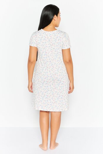 Kathy Ireland Women Floral Print Short Sleeve Sleepwear Dress, White
