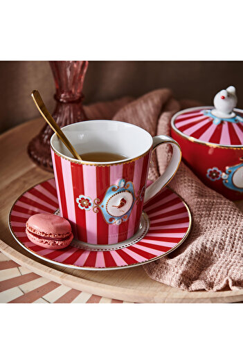 Pip Studio PİP LOVE BİRDS KIRMIZI/PEMBE ÇİZGİLİ MUG 250 ML 51002028