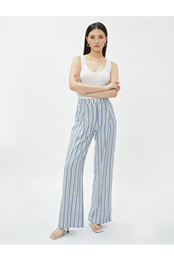Koton Linen Palazzo Trousers with Pockets and Pleat Detail