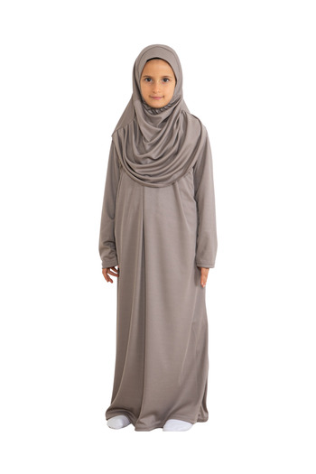 Modish Group Two Pieces Kids Prayer Dress Set Suit with Scarf, Islamic Clothing Suit for Girls - Dark Mink