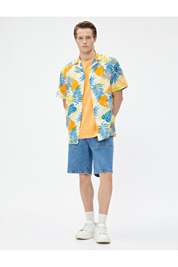 Koton Bermuda Denim Shorts with Stitching Detail, Pockets, Buttons, Cotton