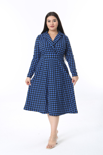 Şans Γυναικείο φόρεμα Saks Houndstooth με τυλιγμένο γιακά 65N38489