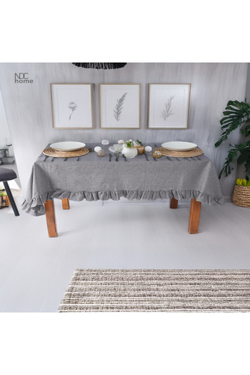 NDC HOME Grey Anthracite Linen Ruffle Tablecloth
