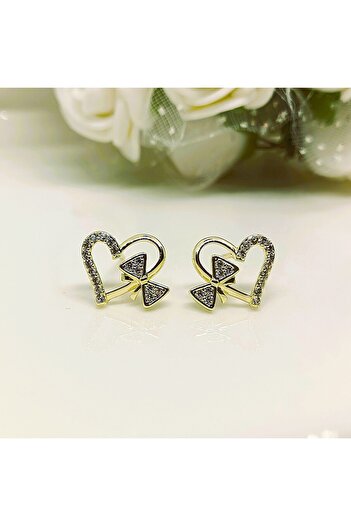 POKAK Women's Heart Ribbon Zircon Stone Gold Color Vip Xuping Earrings