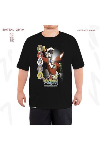 ZOKAWEAR Oversize Voltron Team Printed Battal (Bol) Μαύρο T-Shirt