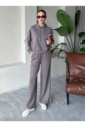Laluvia Smoked Double Piping Bottom Top Tracksuit Set - 909019