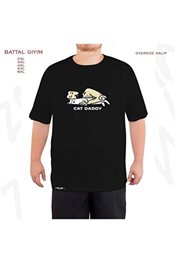 ZOKAWEAR Μαύρο μπλουζάκι Oversize Cat Daddy Printed Battal (Bol) Mold