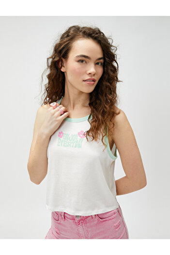 Koton Printed Athlete Crew Neck Cotton Piping Detail