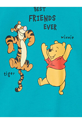 LC Waikiki LCW baby Turkuaz Bisiklet Yaka Uzun Kollu Winnie the Pooh Baskılı Erkek Bebek Pijama Takımı